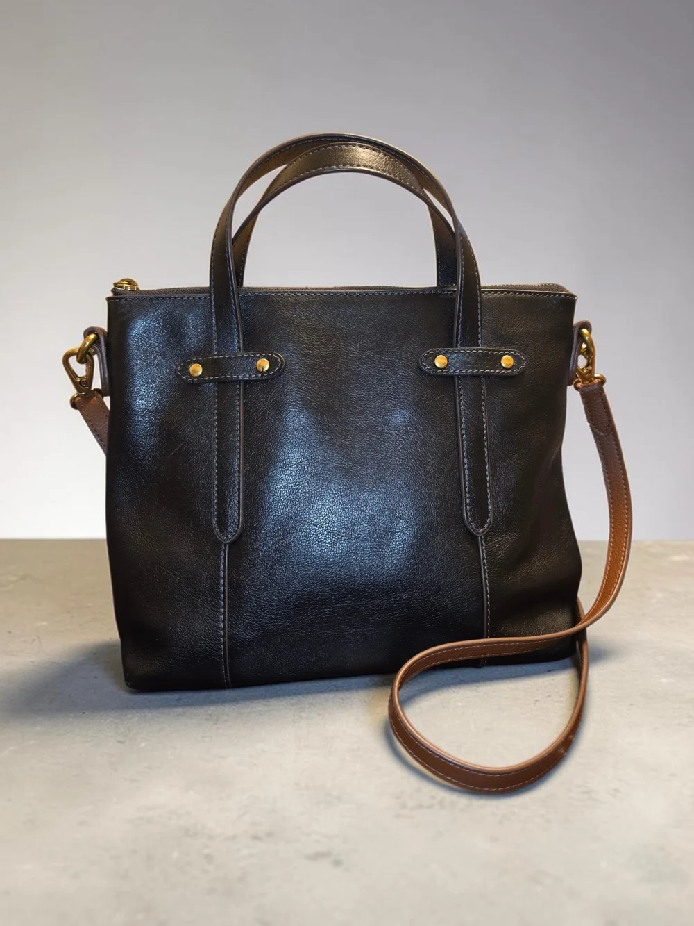 Fossil Felicity Black Leather Satchal